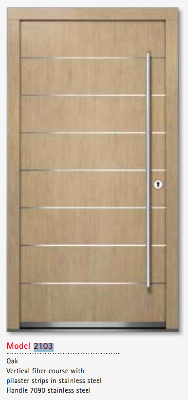 UNILUX Model 2103 Oak HighLine Door, Vertical Fiber, Stainless Pilaster, Premium Handle, Triple Glazing, Custom Timber Door
